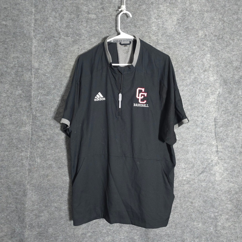 Adidas Baseball Cage Jacket Mens Large Black CY2076 Short Sleeve Quarter Zip CC